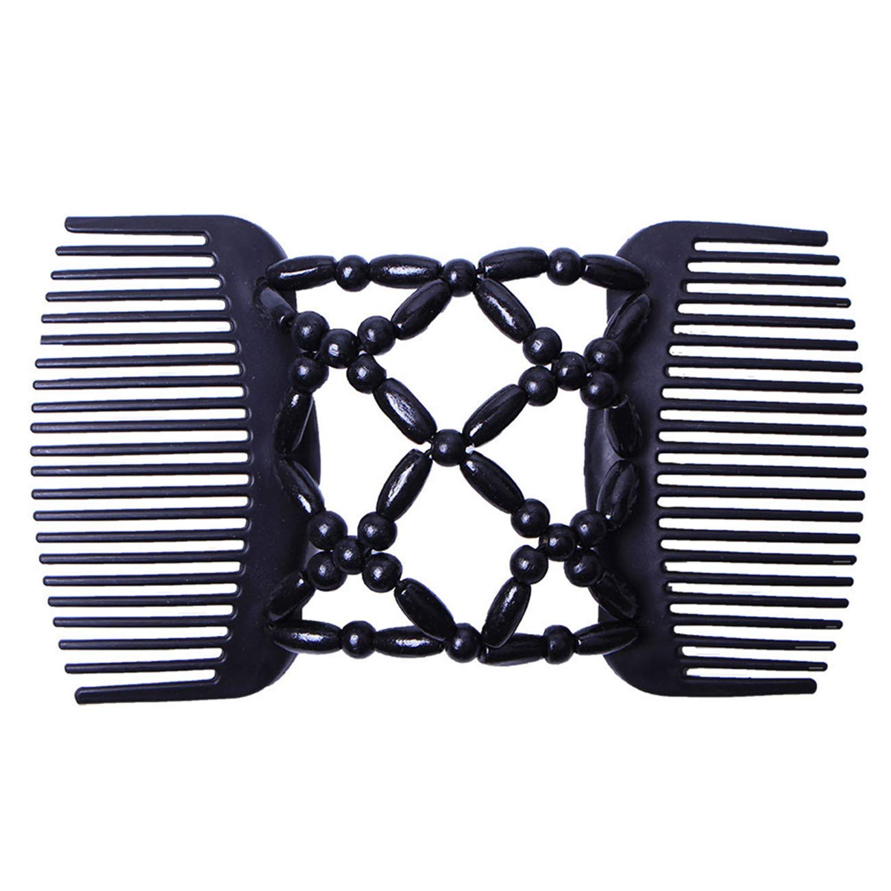 ZIBUYU Hair Comb for Quick Updos with Stretchy Beaded Clip and Black Plastic & Wood Design