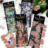 ELEPHANTBOAT® 8 pcs Creative Foil Textured Sticker Vintage Flower Sticker for Journals Album Glass Window Decor Sticker DIY Phone Protection Case Scrapbooking Journaling Art Caft -Golden