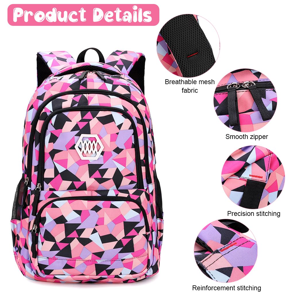 PALAY School Backpack for Women featuring Multi Pouches with Oxford Cloth and Geometric Print