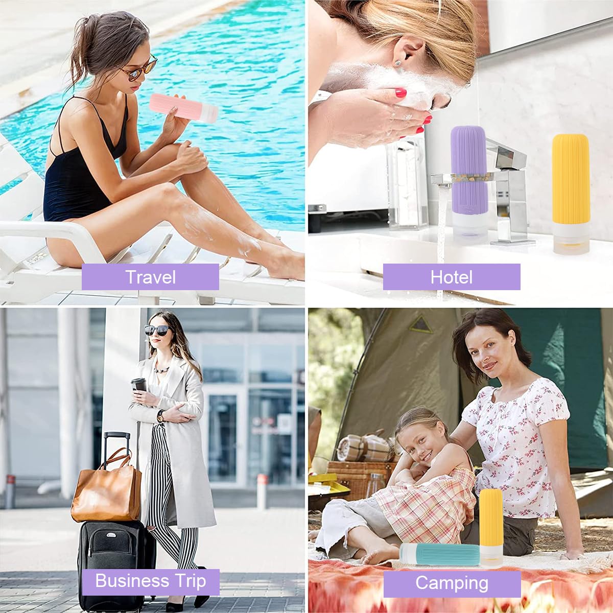 MAYCREATE Toiletries Travel Bottles Set for Air Travel with 8pcs 90ml and 40ml Leakproof Silicone Containers