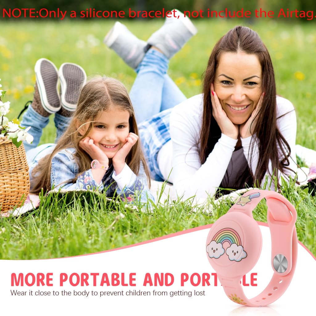 ZORBES Kids Bracelet for Anti Lost Protection featuring Secure Mount and 9 in Adjustable Silicone Band | Waterproof Cartoon Rainbow Design