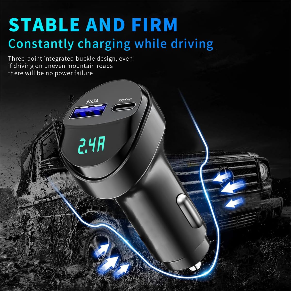 STHIRA Car Charger 5 in 1 for 12V and 24V Vehicles with 18W PD and QC 3.1 Ports | LCD Display