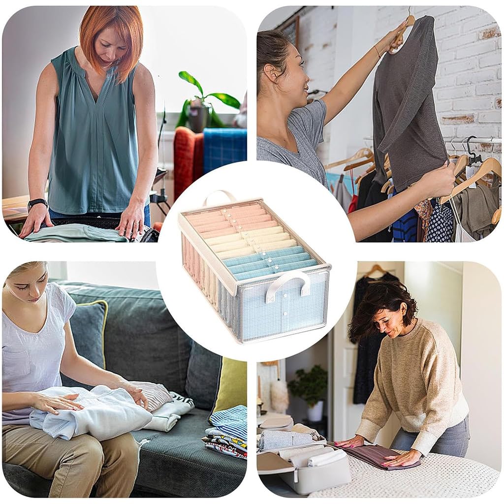 HASTHIP Wardrobe Organizer Box for Clothes with Steel Frame and Pull Handles 47x28x20cm | PVC Waterproof Foldable Storage Case
