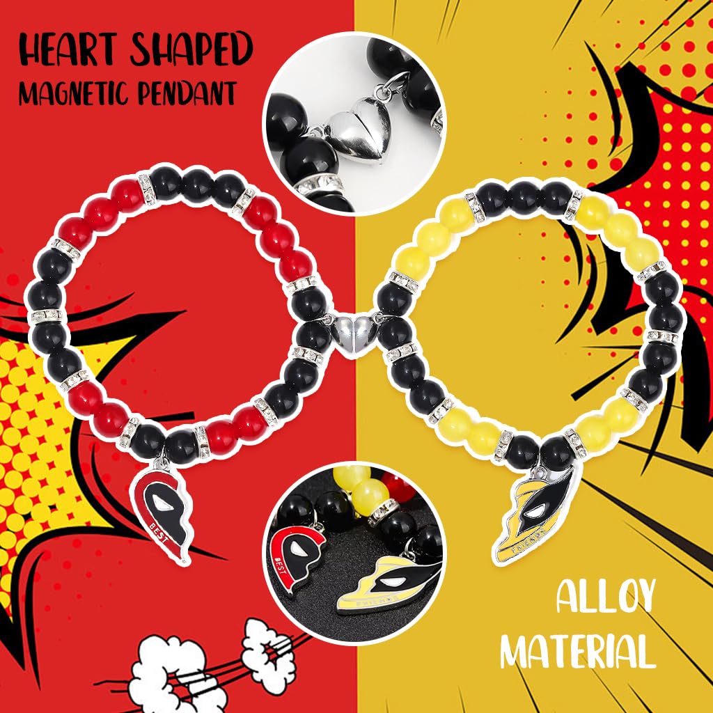 SANNIDHI Deadpool and Wolverine Friendship Bracelet for Couples with Magnetic Heart Charm | Alloy Beads Gift for Fans