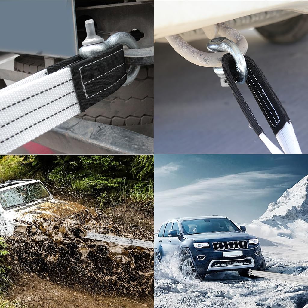 STHIRA Towing Belt for Car and Truck Recovery featuring 13 ft Length with Forged Steel Shackles | 10,000 lb Polyester Rope