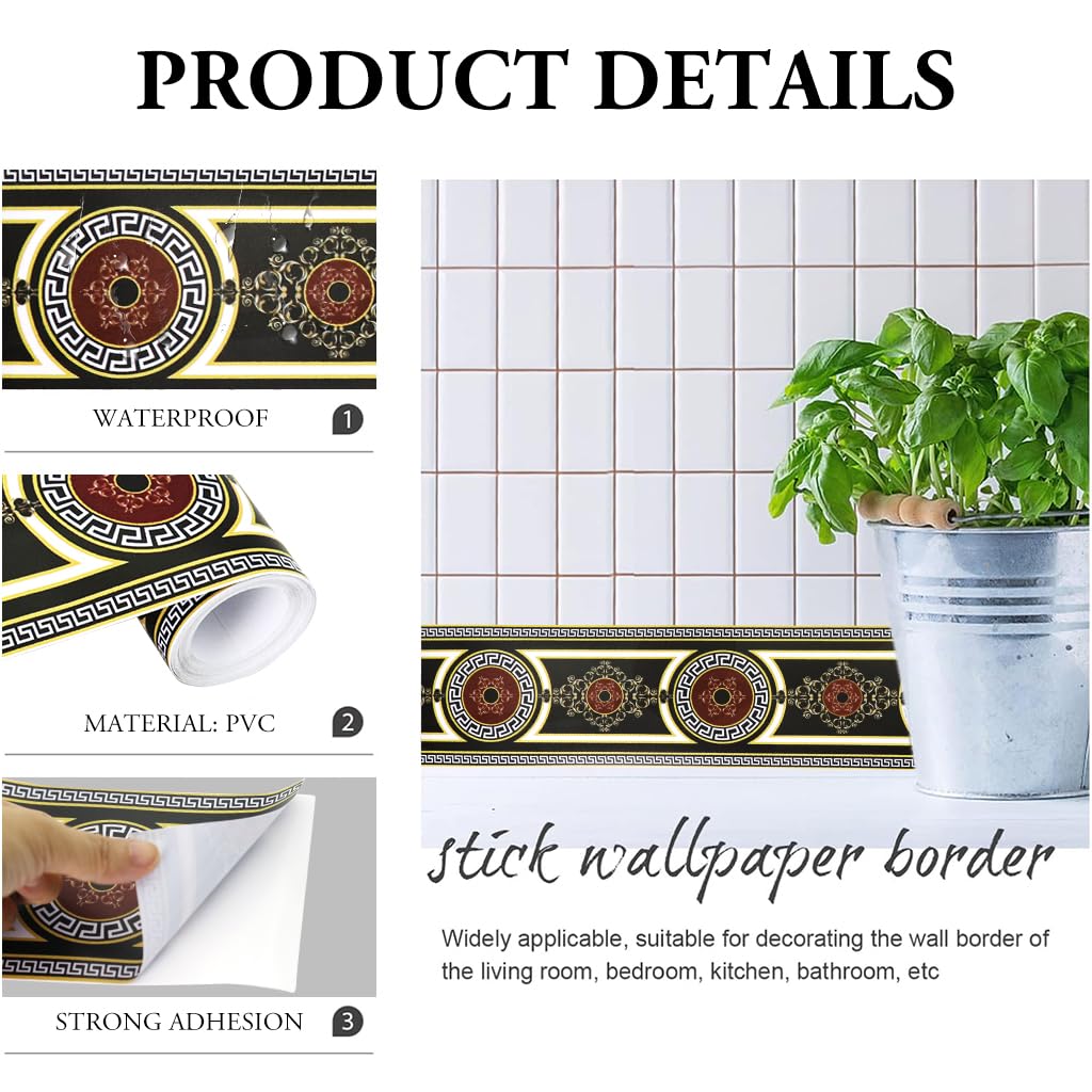 HASTHIP 2 Roll Peel and Stick Wallpaper Border, Modern Abstract Self Adhesive Wall Border Molding Ceiling Decorative Border Tiles Stciker for Home, Bathroom, Living Room (94.4 X 3.9 Inch Roll)