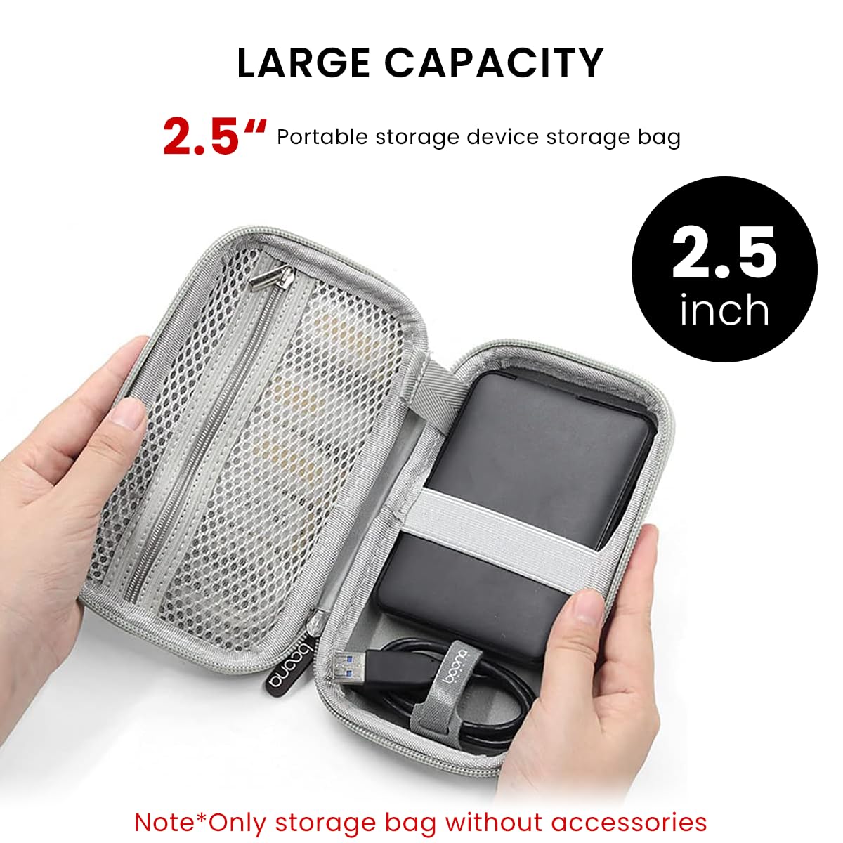 Zeitel Carrying Case for 2.5 Inch Hard Drives with Soft EVA Lining and Mesh Pocket | Grey Travel Organizer