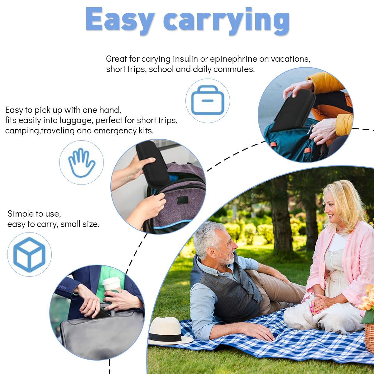 HANNEA Insulin Cooler Travel Case for Trips with 2 Ice Packs 20.5x7x4.5 cm | Hard EVA Shell