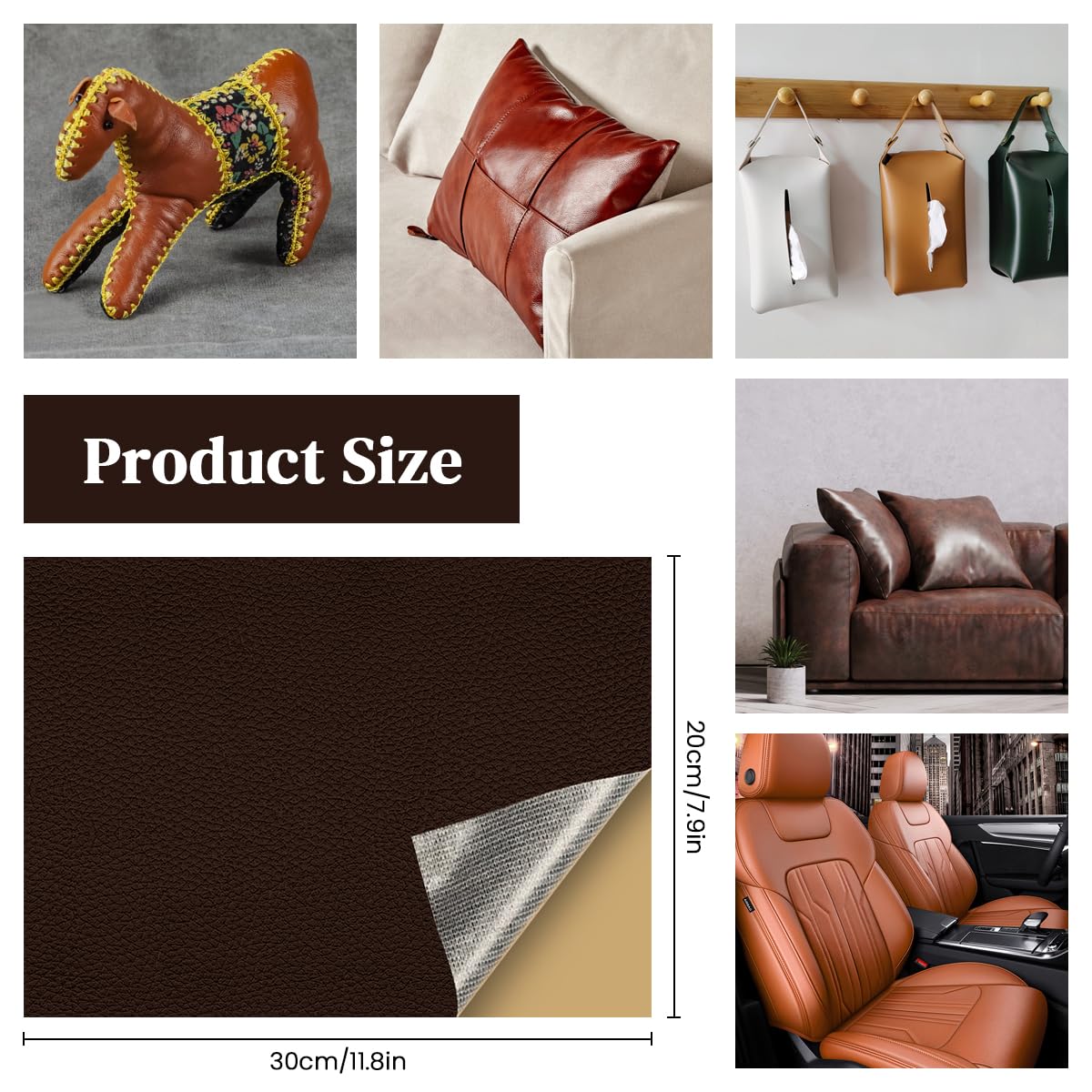 STHIRA Self Adhesive Leather Patches for Car Seats and Furniture 15pcs 30x20cm Brown | Waterproof Synthetic Sheets for Sofa Repair
