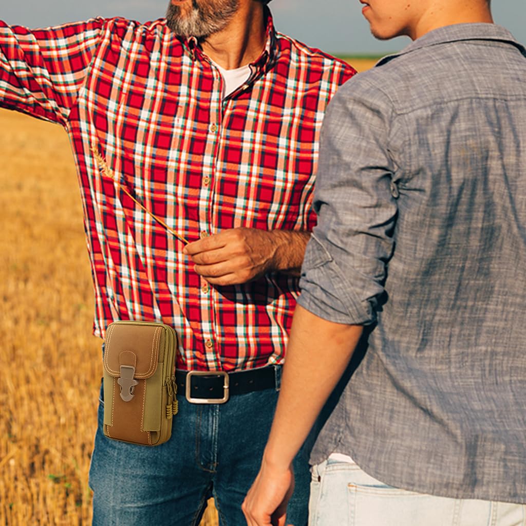 GUSTAVE Belt Pouch for Men with Triple Layer Storage and Quick Release Closure | Waterproof Canvas 6.5 in Phone Holster for Hiking and Work