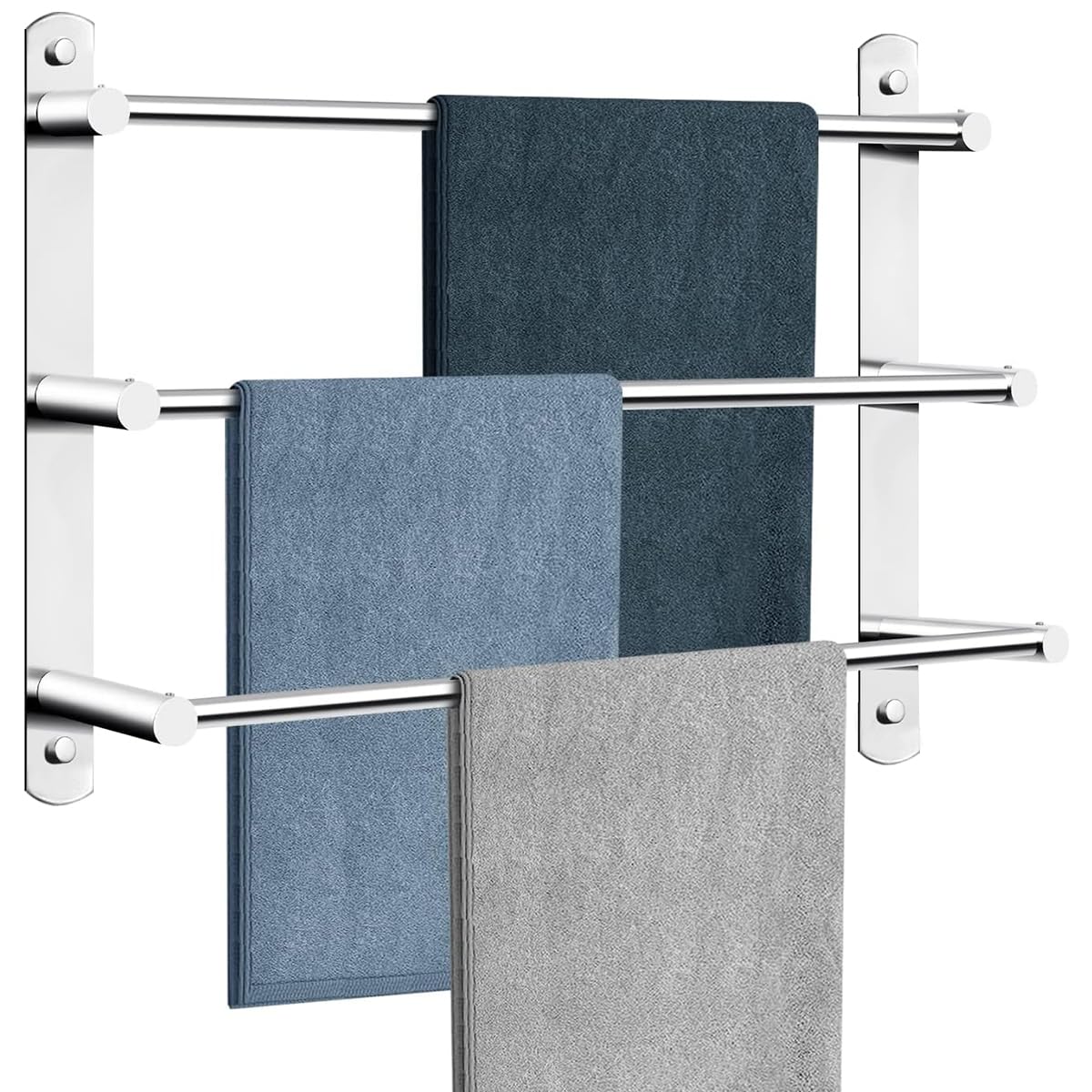 HASTHIP Stainless Steel Towel Rack for Bathroom with 3 Tier Ladder Design and 23.6 in Rod | Wall Mounted Organizer for Quick Dry Towels