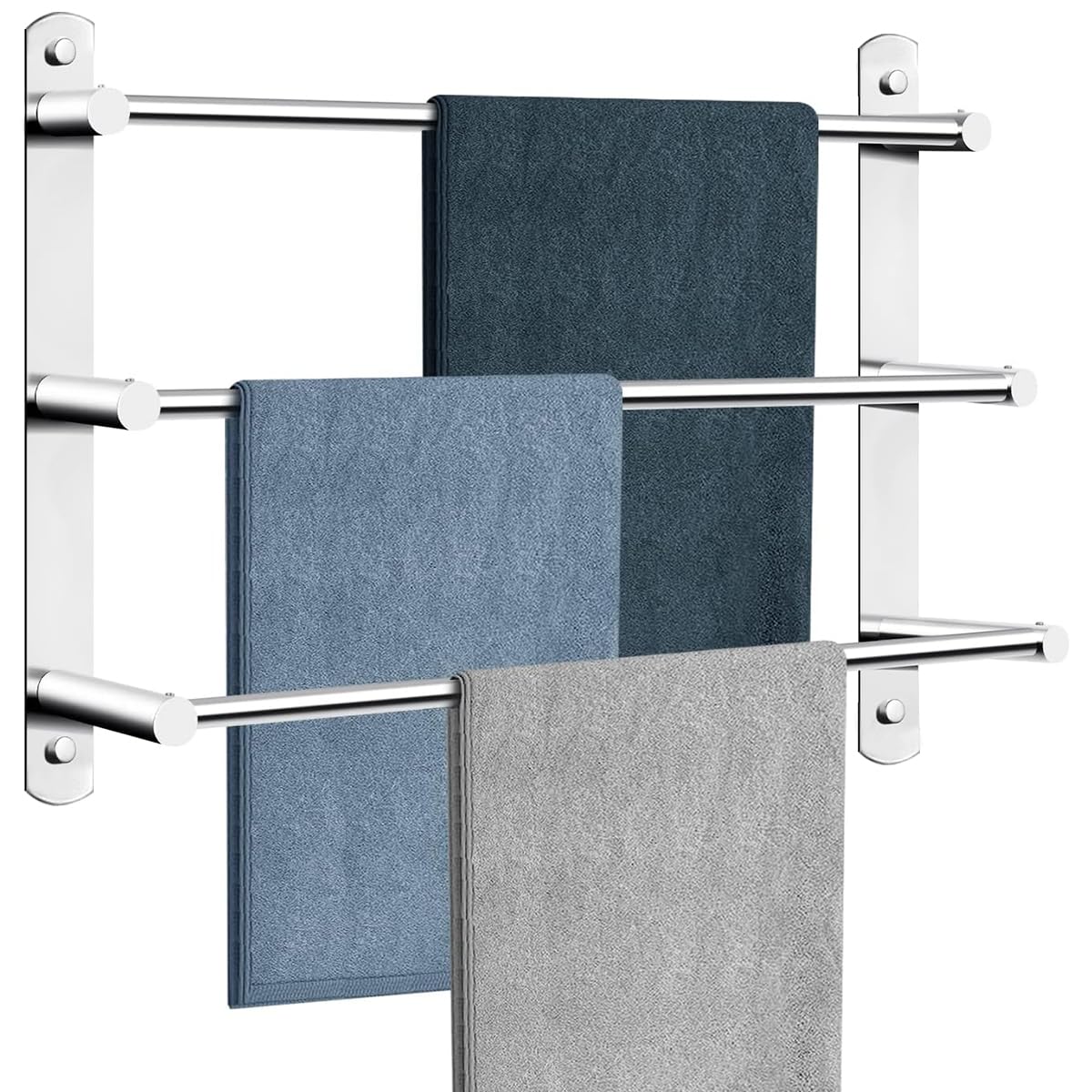 HASTHIP® Stainless Steel Towel Hanger Towel Rack for Bathroom, 3-Tier Ladder Wall Mounted Towel Rack, 23.6