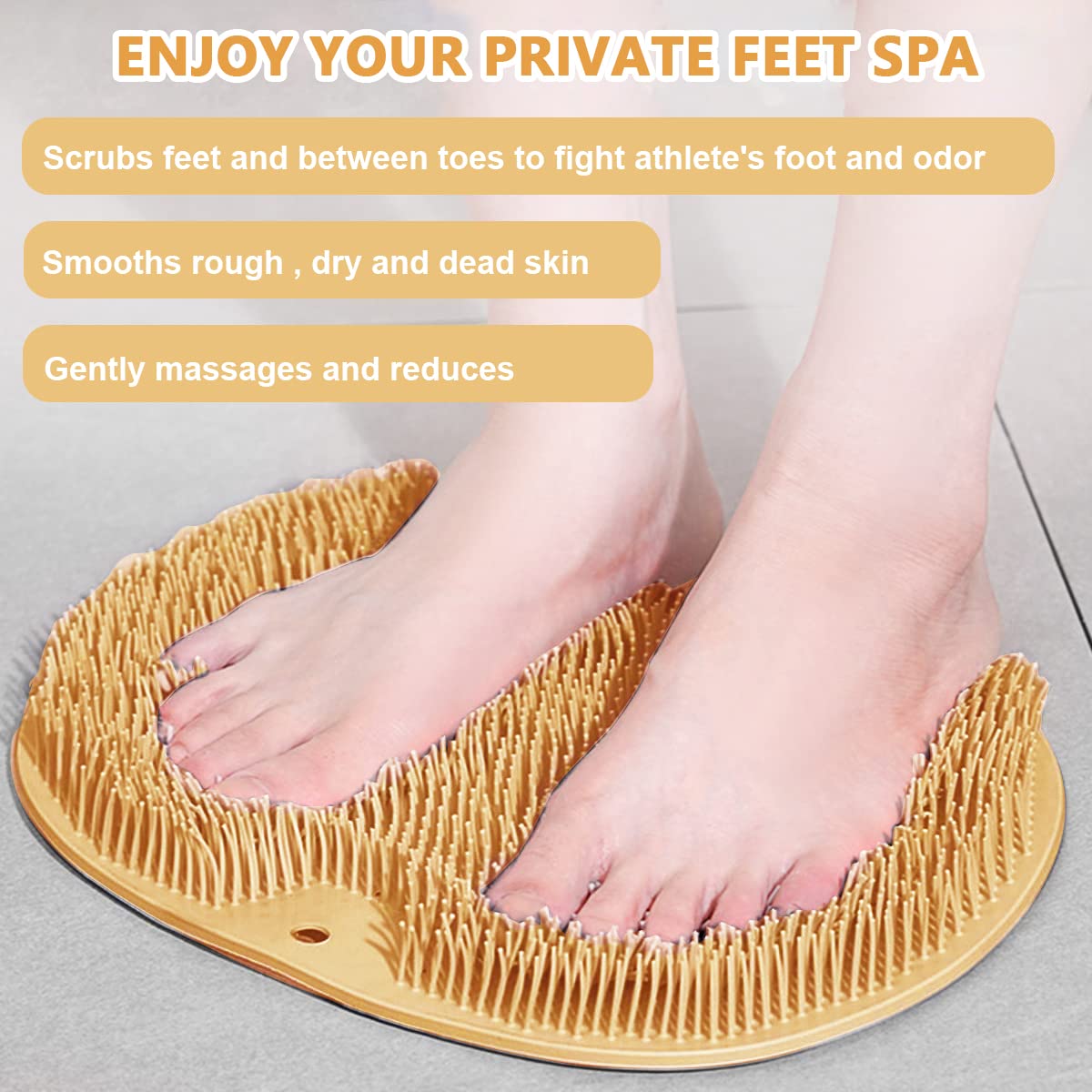 HANNEA Shower Foot Massager Scrubber for Bath with Suction Cups & 28.5×20.5 cm Mat | Silicone Bristles Cleaner