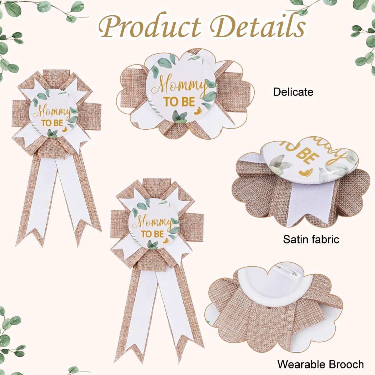 ZIBUYU Mom to Be Sash Set for Baby Shower featuring Natural Fiberflax Badges | Godh Bharai Gift