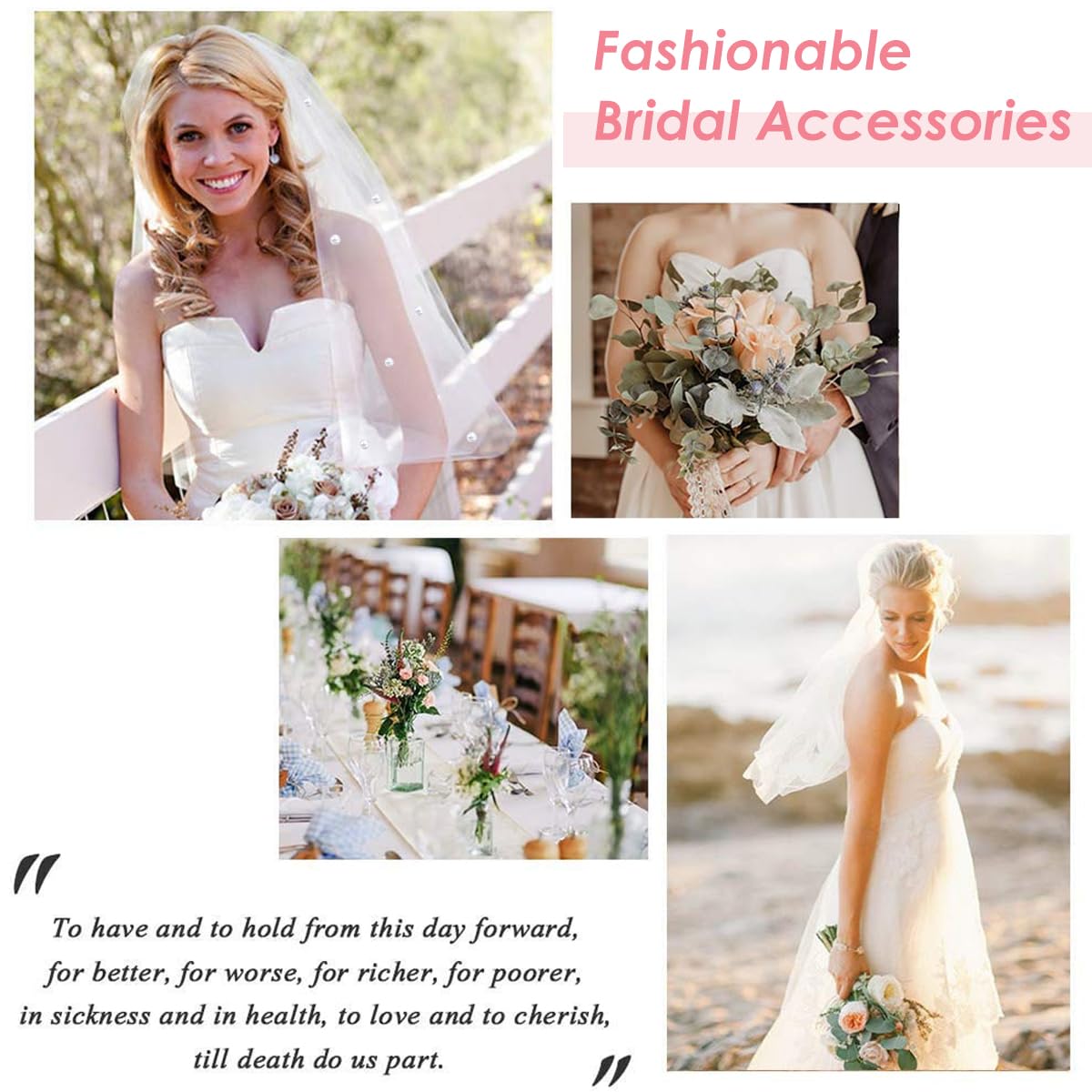 PALAY Bridal Veil for Brides featuring White Short Design with Pearl and Rhinestone Detail