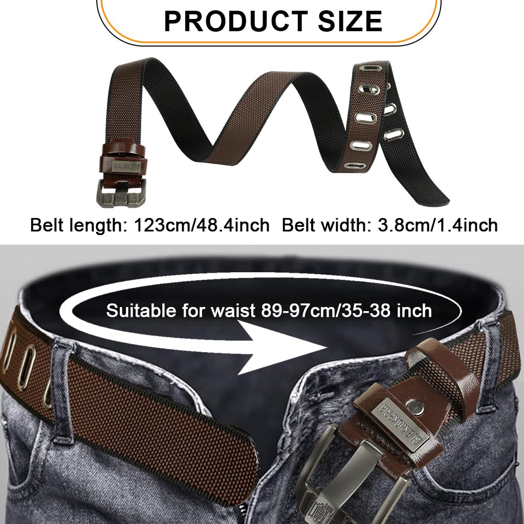 GUSTAVE Belt for Men with Pin and Tuck Alloy Buckle featuring 120 cm Adjustable Nylon Design | Brown Casual Outdoor Wear