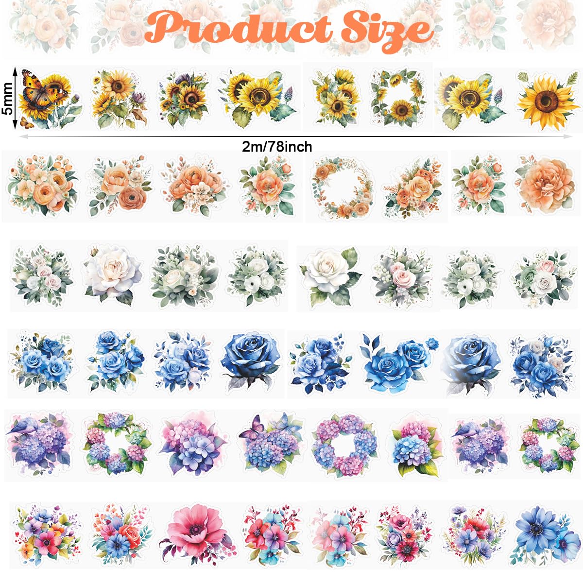 HASTHIP® 6 Rolls Floral DIY Scrapbooking Decorative Tapes, Washi Tape Stickers Floral Tapes PET Transparent Aesthetic Tapes Sticker for Journal Making, Scrapbooking, DIY Art and Craft