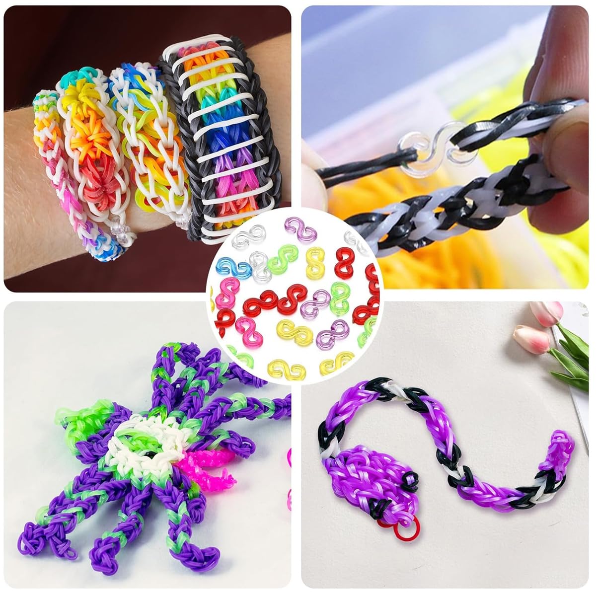 PATPAT Rubber Bracelet Connector Hooks for DIY Loom Band Making 500pcs S Clips Set