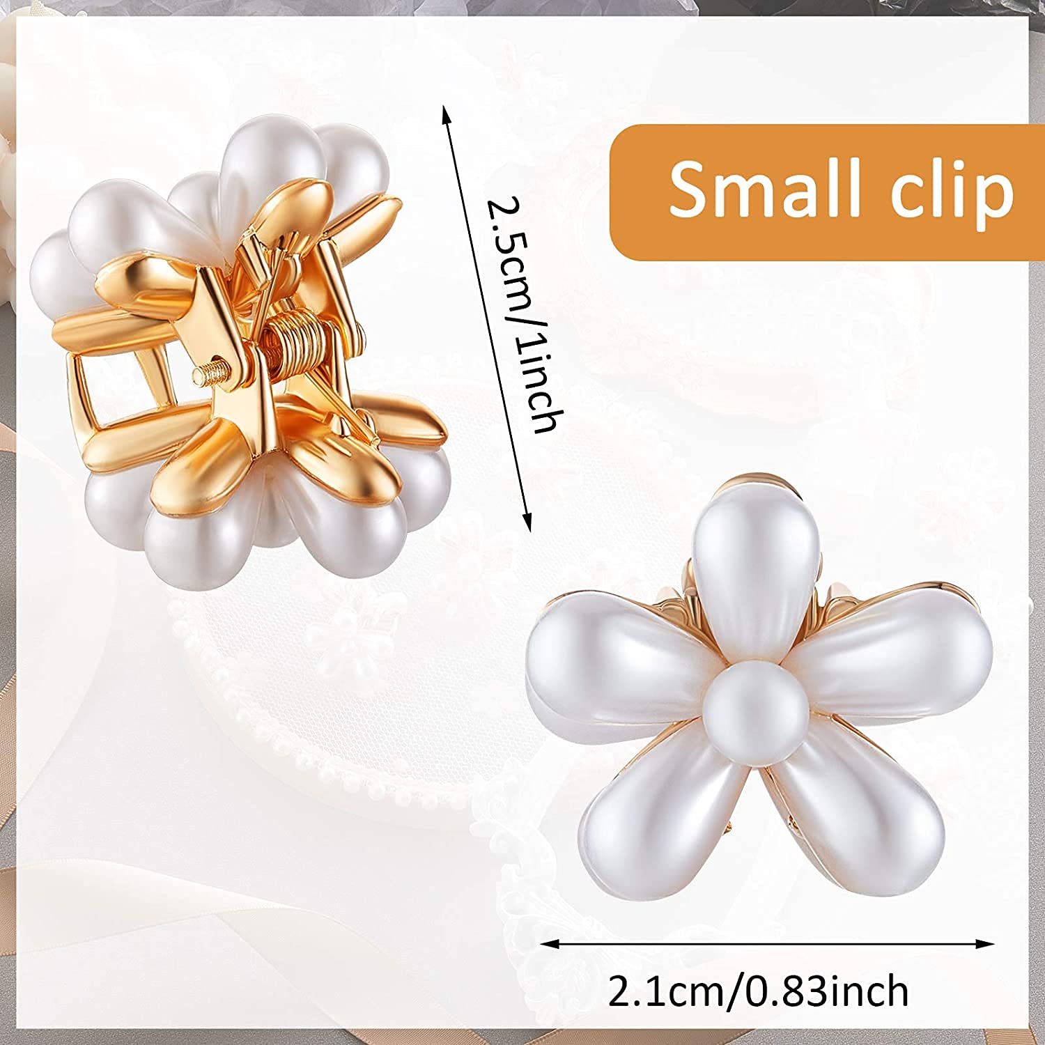 PALAY® 12Pcs Small Pearl Hair Claw Clips Retro Hair Clips with Daisy Flower, Sweet Artificial Bangs Clips Decorative Hair Accessories for Women Girls