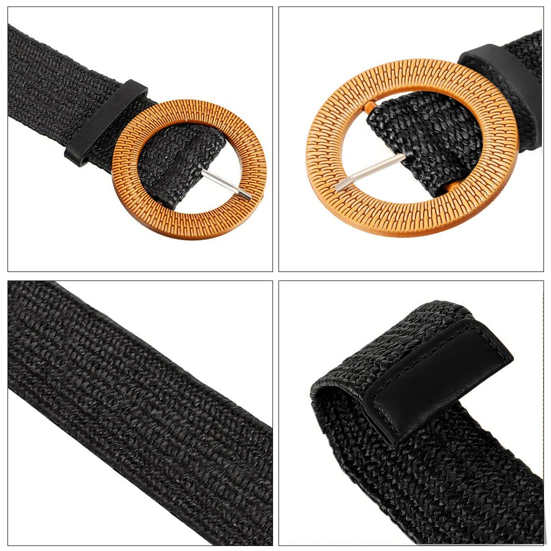 Zibuyu Waist Belt for Women and Girls Dresses featuring 1.77 in Straw Woven Design | Adjustable Round Wooden Buckle