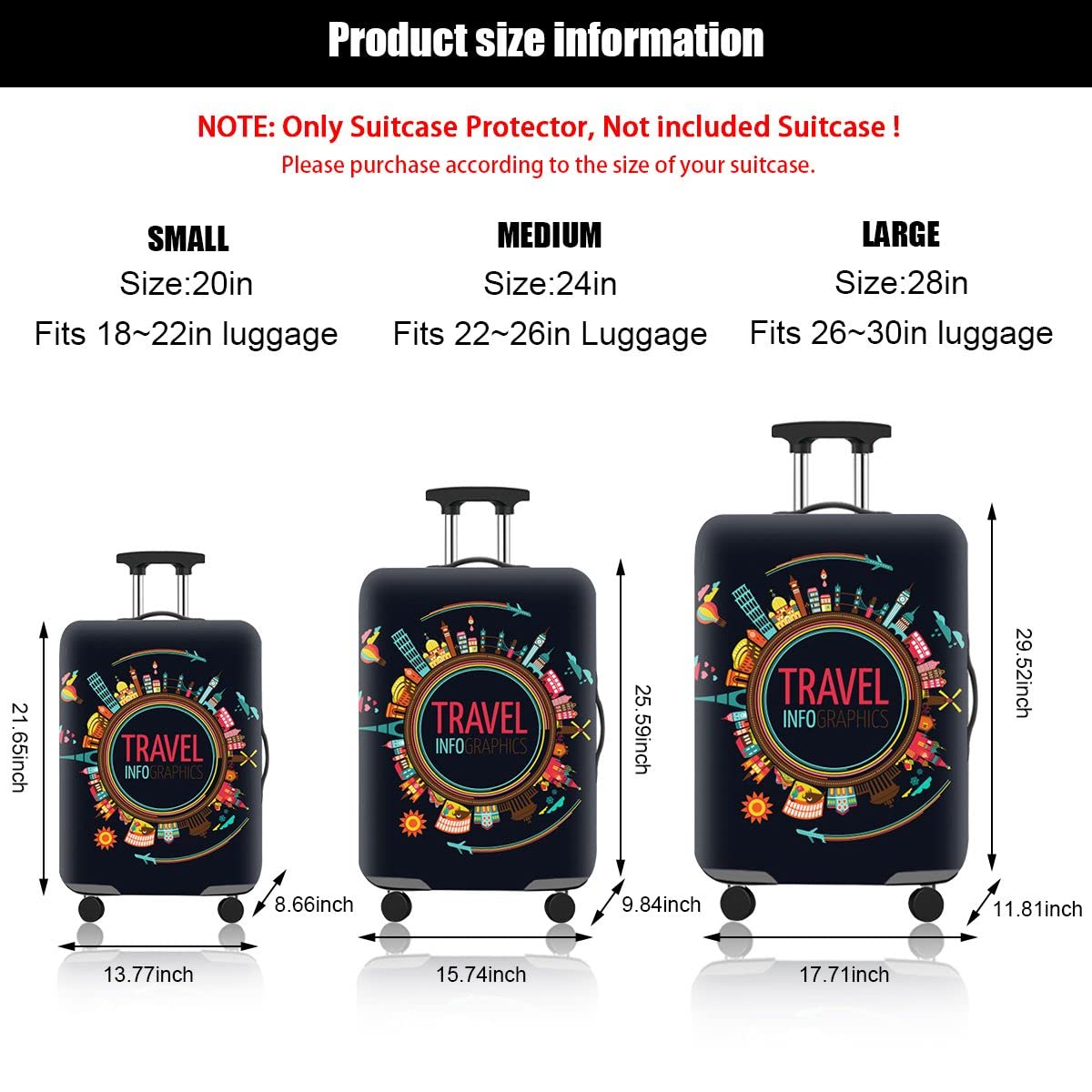 GUSTAVE Luggage Cover for 22–25 Inch Suitcase with Handle Cutouts and Bottom Zipper | HD Printed Protector for Travel