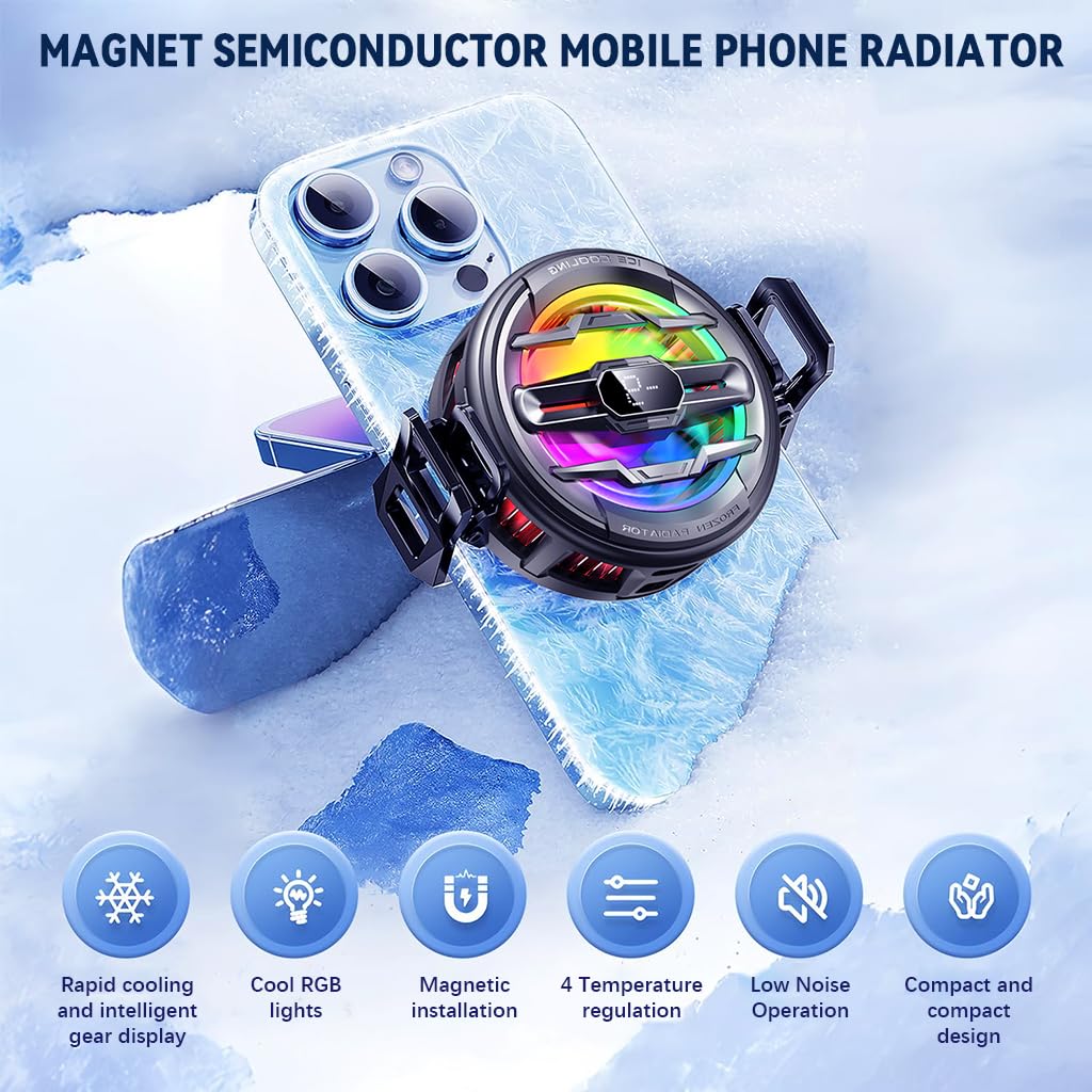 ZORBES Phone Cooler for Gaming with LCD Display RGB Light & Semiconductor Cooling | 3PCS