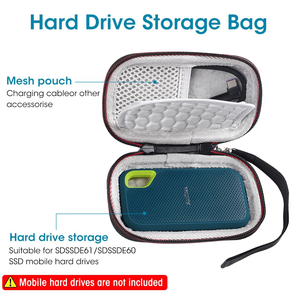 ZORBES SSD Case for SanDisk E60 and E61 Series with 12.2×8×3.5 mm EVA Hard Shell | Plush Lining and Mesh Pocket