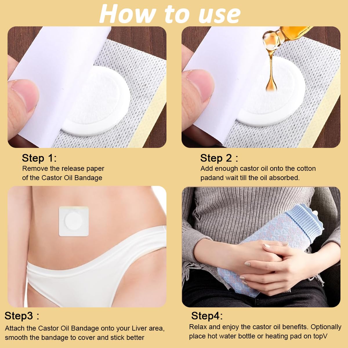 MAYCREATE Castor Oil Patches 30 pcs for Belly Button Therapy with Anti Leakage Design | Organic Cotton Self Adhesive Pads