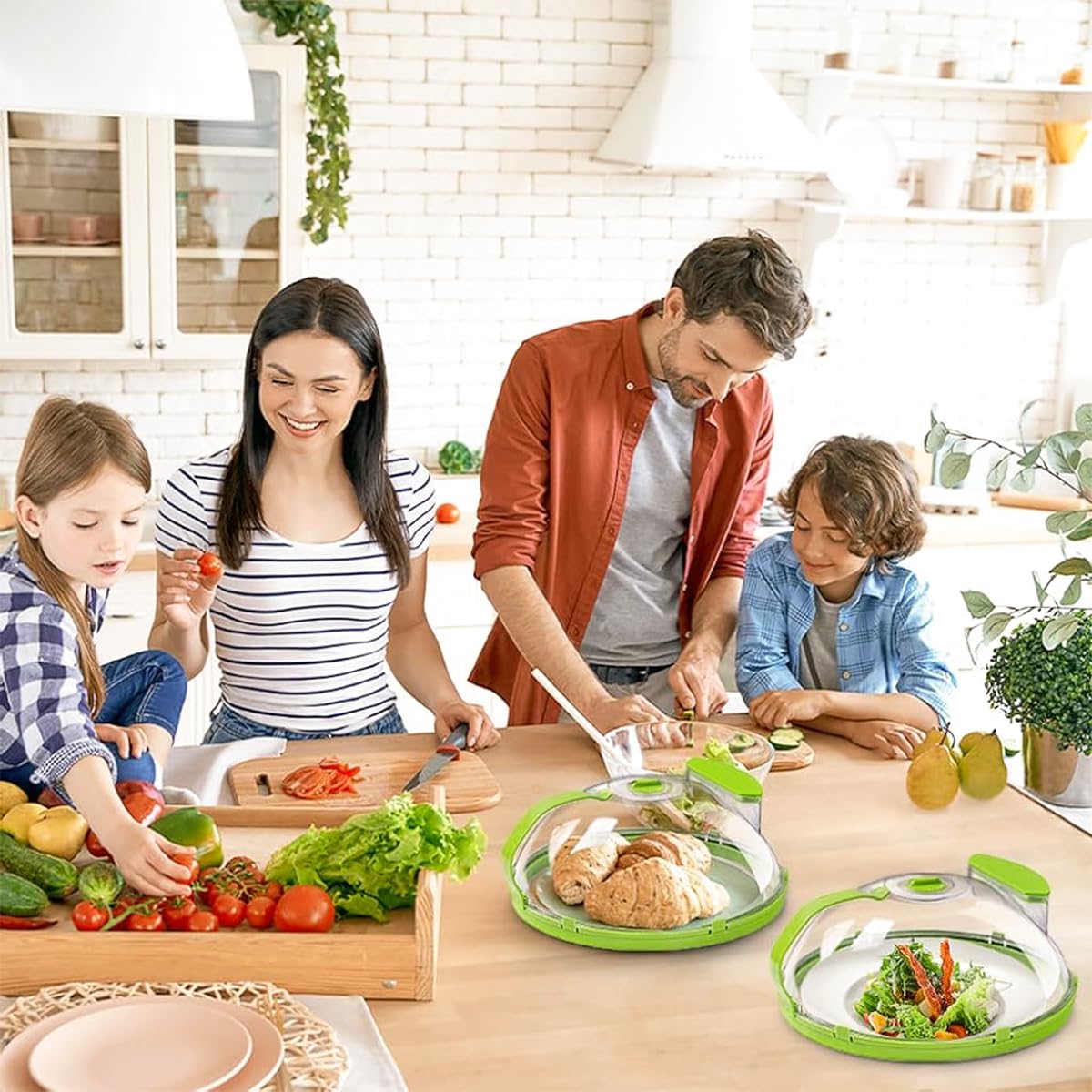 Supvox Microwave Cover for Food 10 Inch Plates with Handle and Water Storage Box | Clear Green 3 PCS Kitchen Accessory