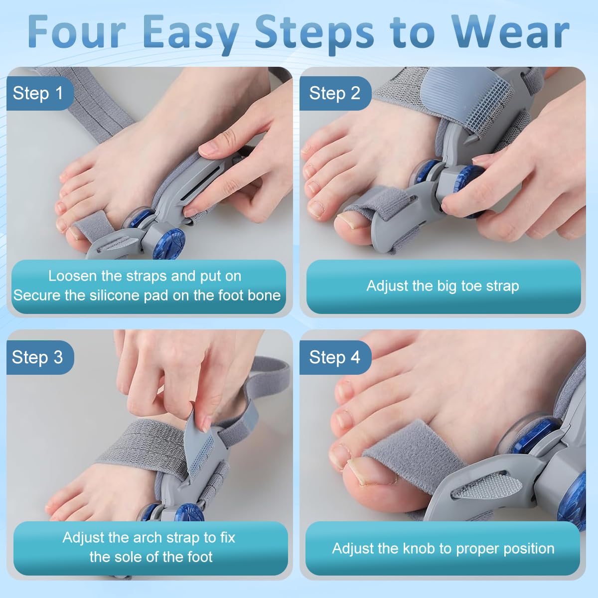 HANNEA Bunion Corrector for Women and Men featuring 180° Adjust Knob with Silicone Pad | Grey Orthopedic Toe Straightener