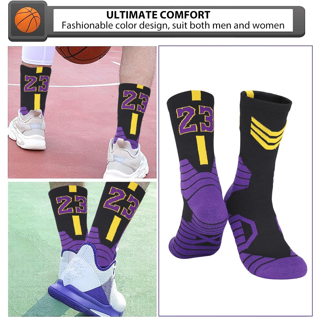 PROBEROS Basketball Socks for Men featuring No 23 Special Edition design and moisture wicking cotton blend | breathable cushioned support for multi sport training