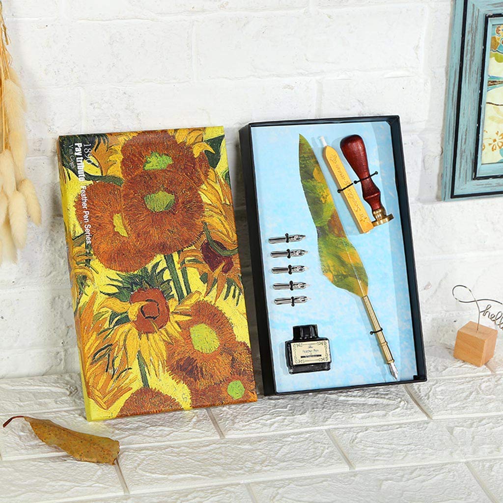 HASTHIP Quill Pen Ink Wax Seal Stamp Gift Set with 15ml Ink and 5 Nibs | Antique Feather Writing Kit