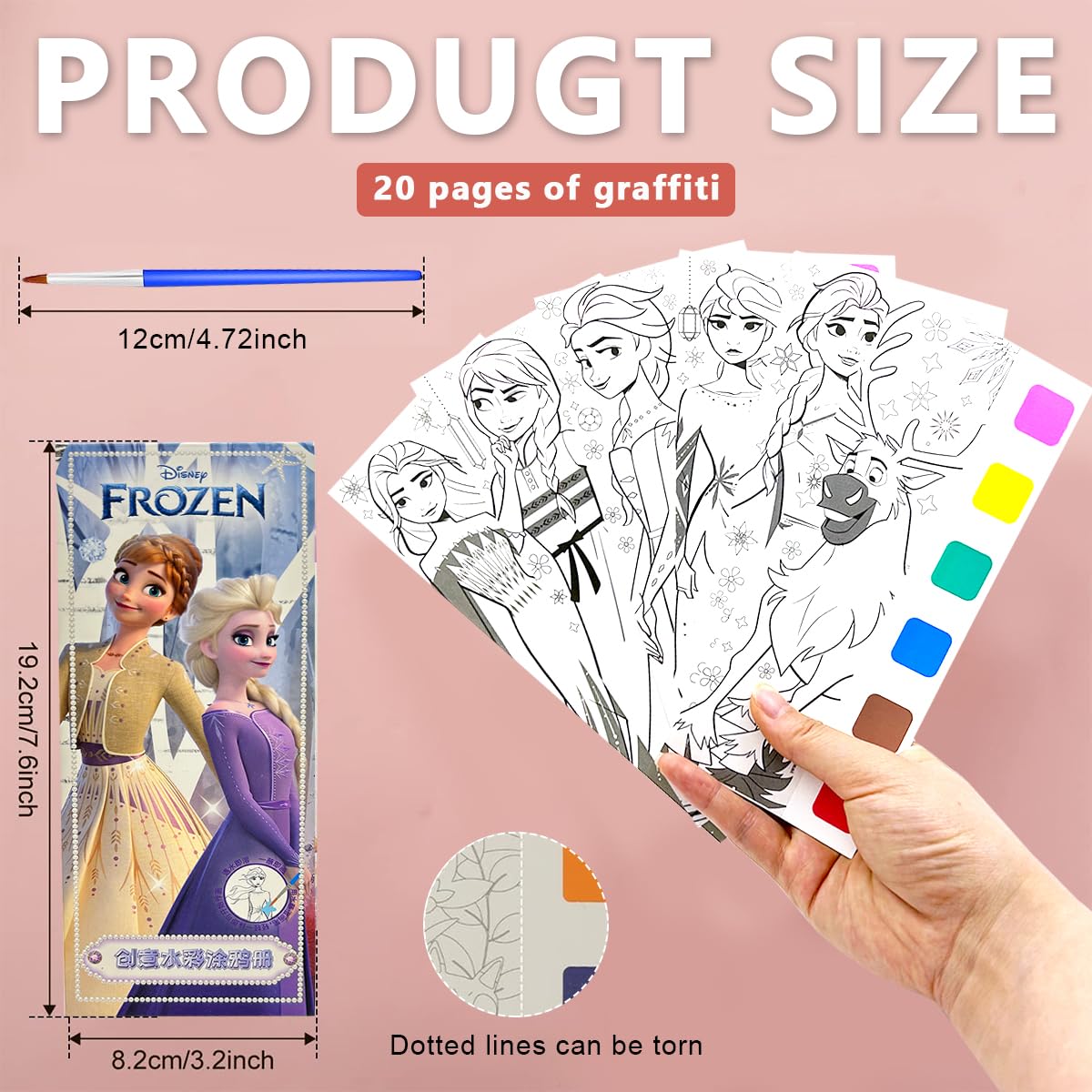 HASTHIP Magic Water Book for Kids with 20 Sheets and 1 Brush featuring Frozen Series | Safe Watercolor Painting Gift for Ages 3–10