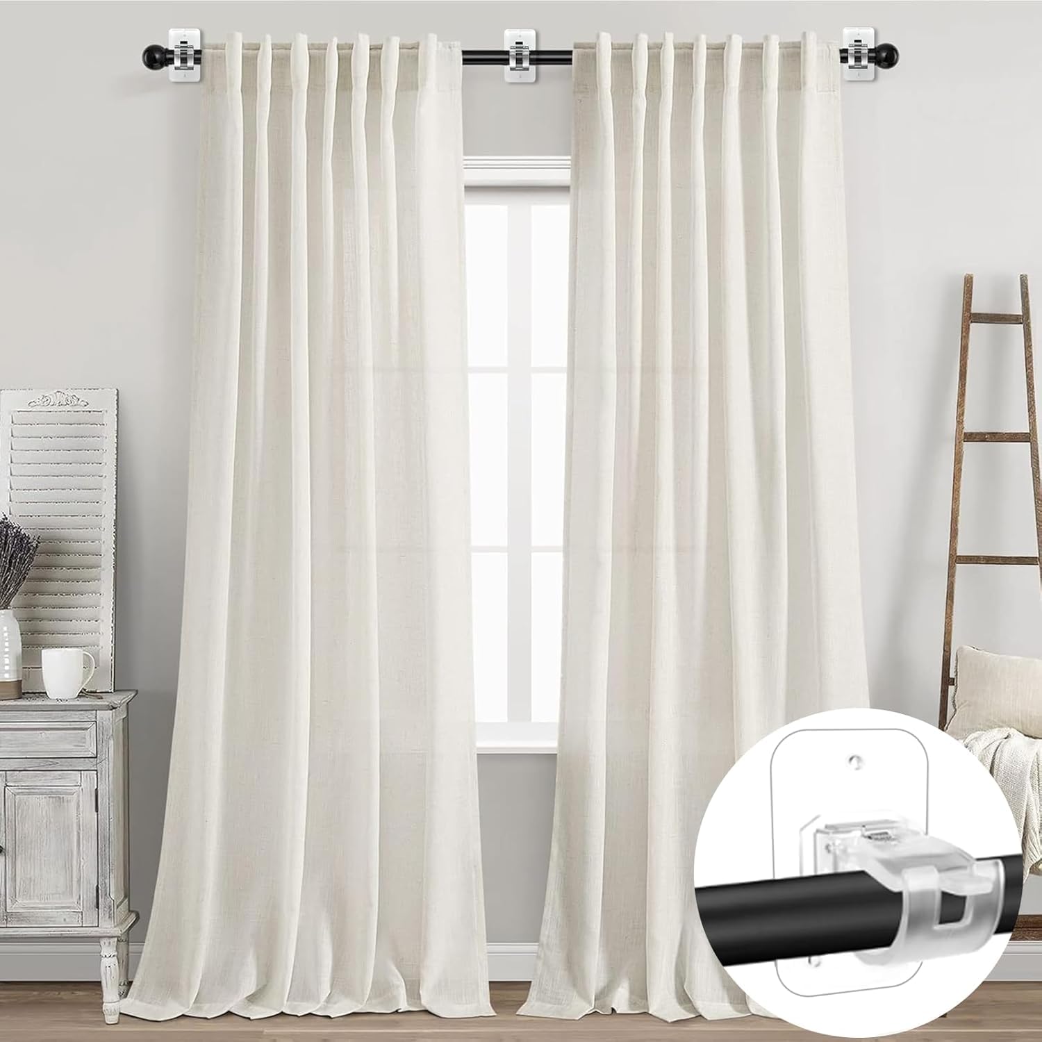 ZIBUYU Window Curtain Rod Brackets for 2mm Rods with No Drill Adhesive Mount | 6Pcs Clear Set