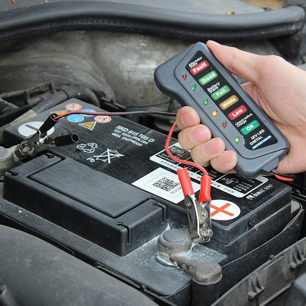 Supvox Digital Battery Tester for 12V Vehicles with 6 LED Indicators | Tests Alternator and Battery State