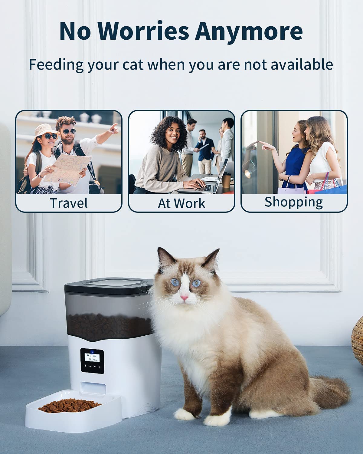 Qpets® 3L Cat Dog Feeder Automatic, Automatic Cat Feeder with Voice Recorder, Auto Dog Feeder with Quantition Timed & Dual Power Supply, Cat Food Dispenser for Small and Medium Pet Dogs (White)