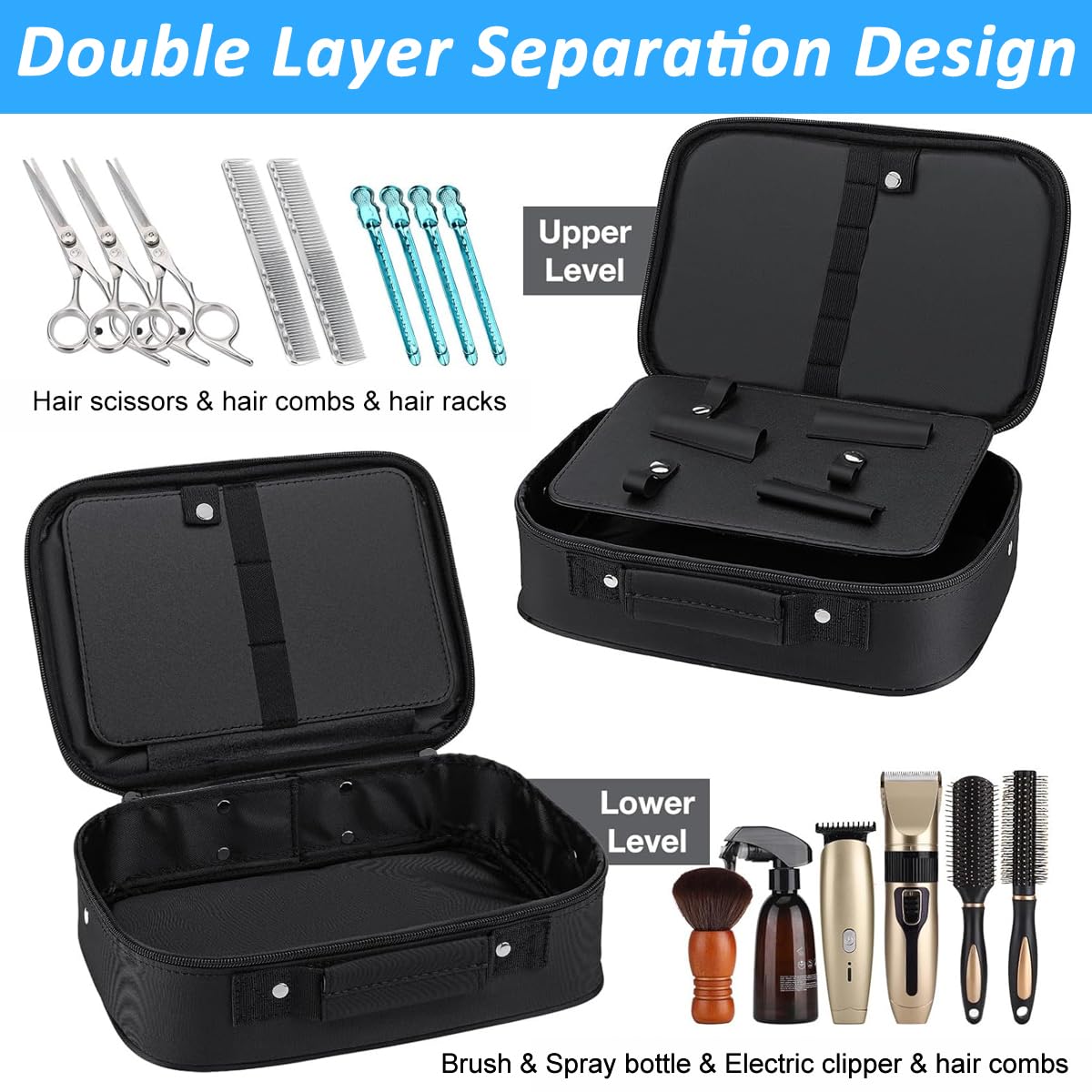 MAYCREATE Hair Trimmer Storage Case for Travel and Barber Tools with Handle and Zipper | 11.4×8.26×3.14 in PU Organizer