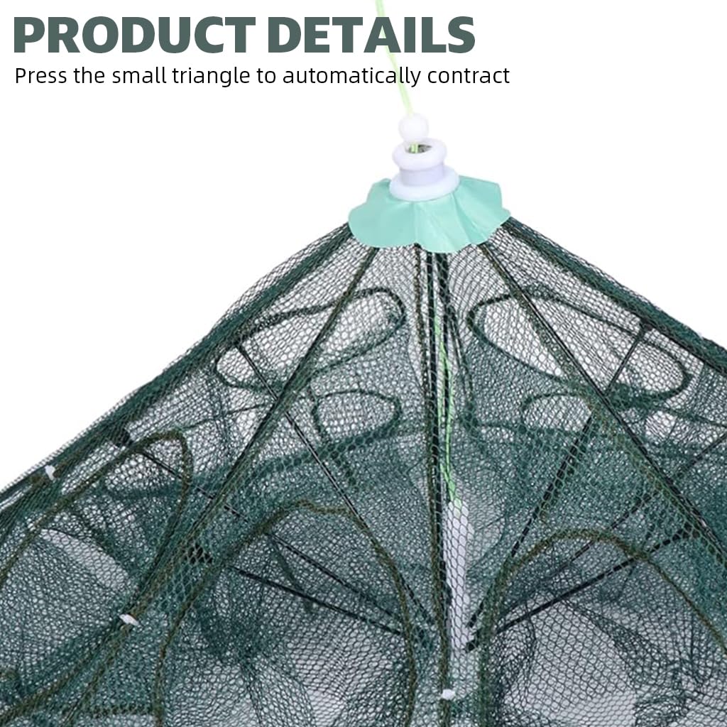 Proberos Fishing Net for Lobster and Crab Catching with 24 Holes and Reinforced Ribs | Foldable Nylon Trap Cage 2 PCS