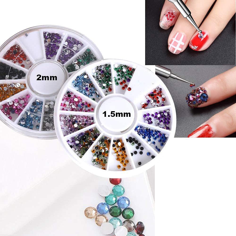 ZIBUYU® 38 Pcs of 3D Nail Rhinestones Art Maniure kit for Decorations with Brushes Dotting Tools Holographic Nails Stickers, Foil Tape Set