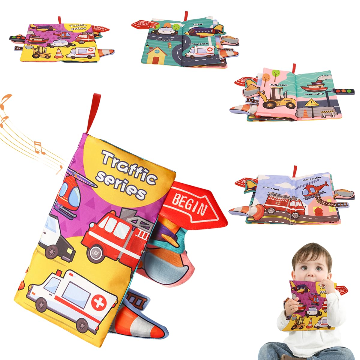 PATPAT® Cloth Book for Babies, 3D Cartoon Car Cloth Book Hanging Toys for Babies 0-6 Months Soft Cloth Books, Sensory Toys Book, Early Development Toys Baby Cloth Book for Toddler 3-18 Months