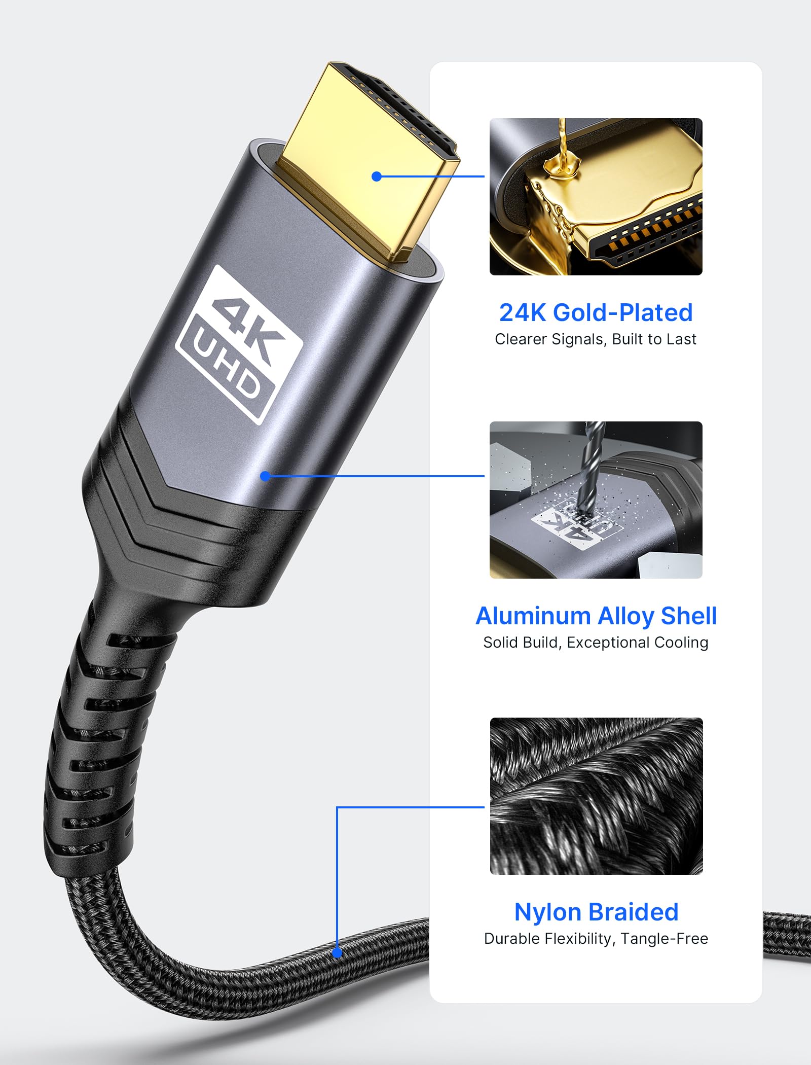 JSAUX® Mini HDMI to HDMI Cable 6FT, [Aluminum Shell, Braided] High Speed 4K 60Hz HDMI 2.0 Cord, Compatible with Camera, Camcorder, Tablet and Graphics/Video Card, Laptop, Raspberry Pi Zero W