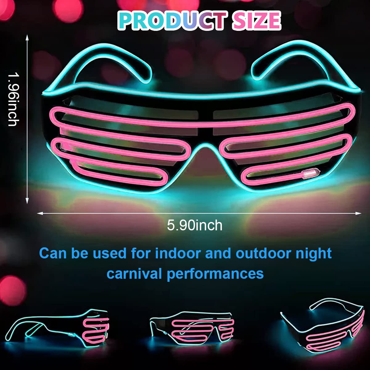 PATPAT® Party Glasses, Light Up Flashing Shutter Neon Glasses, Two-Tone Glasses Glow in The Dark for Rave Party, Halloween, Christmas, 3 Light Modes (Blue - Pink)