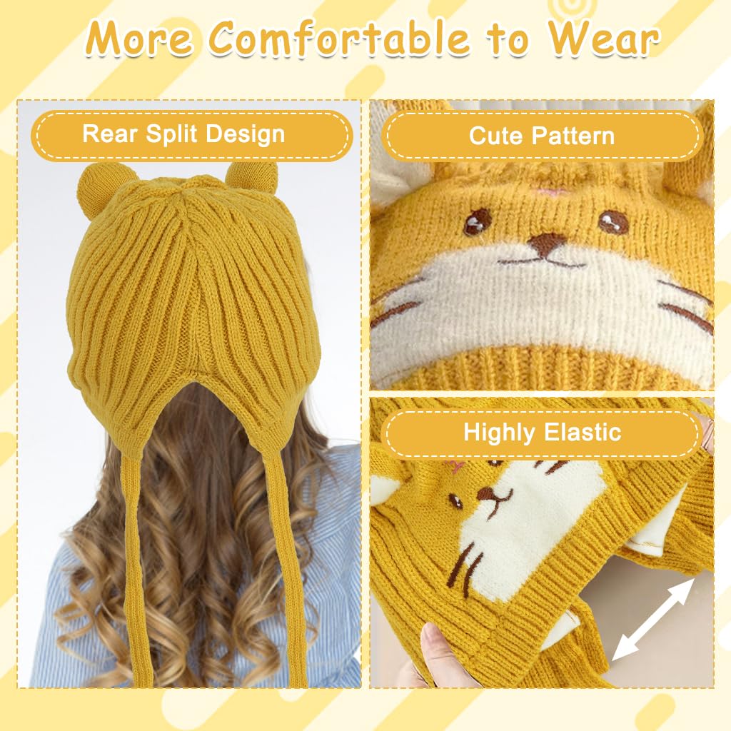 Zibuyu Baby Beanie Hat for 3–18 Months with 48 cm Fit featuring Cute Tiger Design | Yellow Cotton Knit