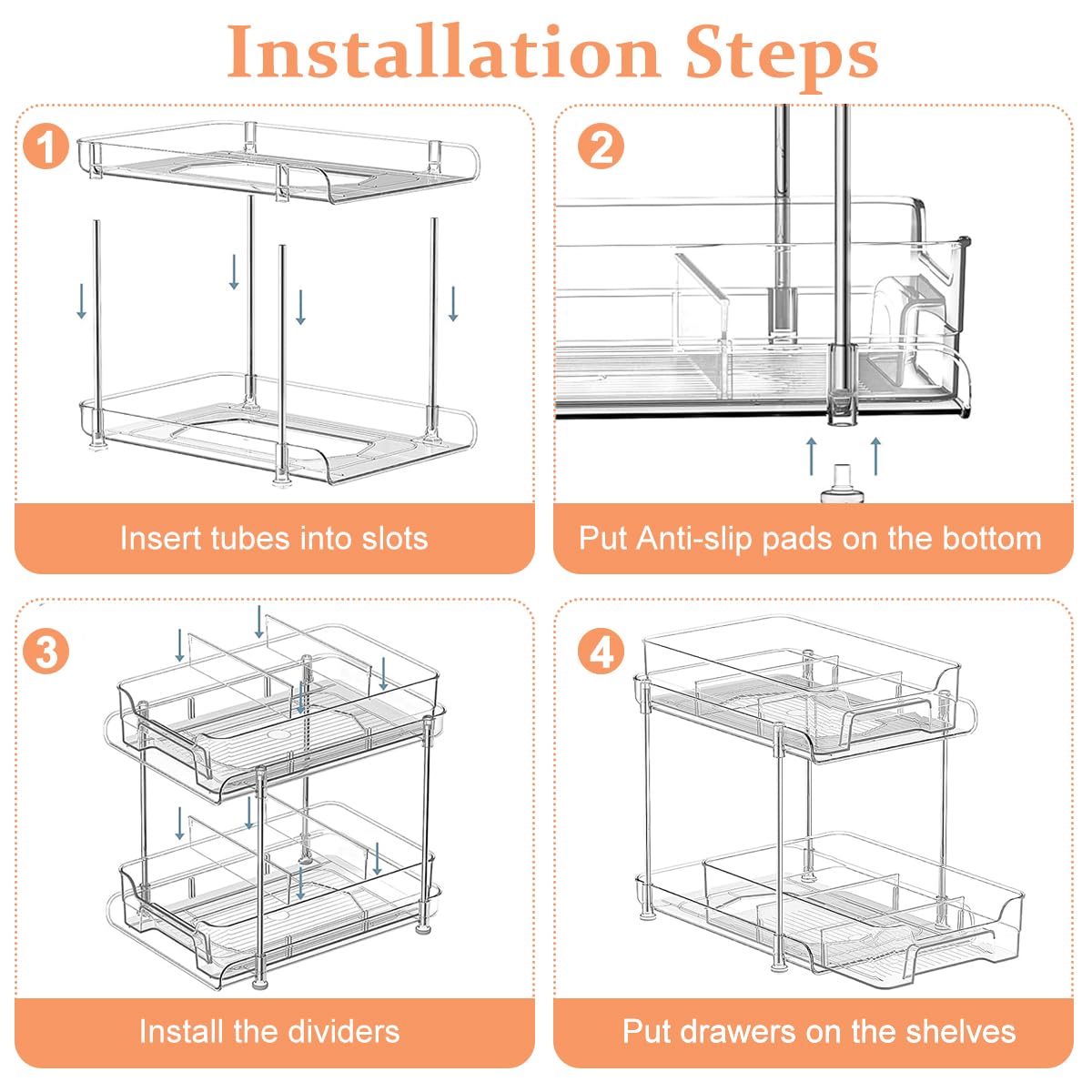 HASTHIP® 2 Tier Desk Storage Organizer, Clear PET Organizers Pull Out Sliding Desk Organizers Makeups Organizers Double Layer Desk Organizers for Office, Kitchen, Bathroom, Dressing Table