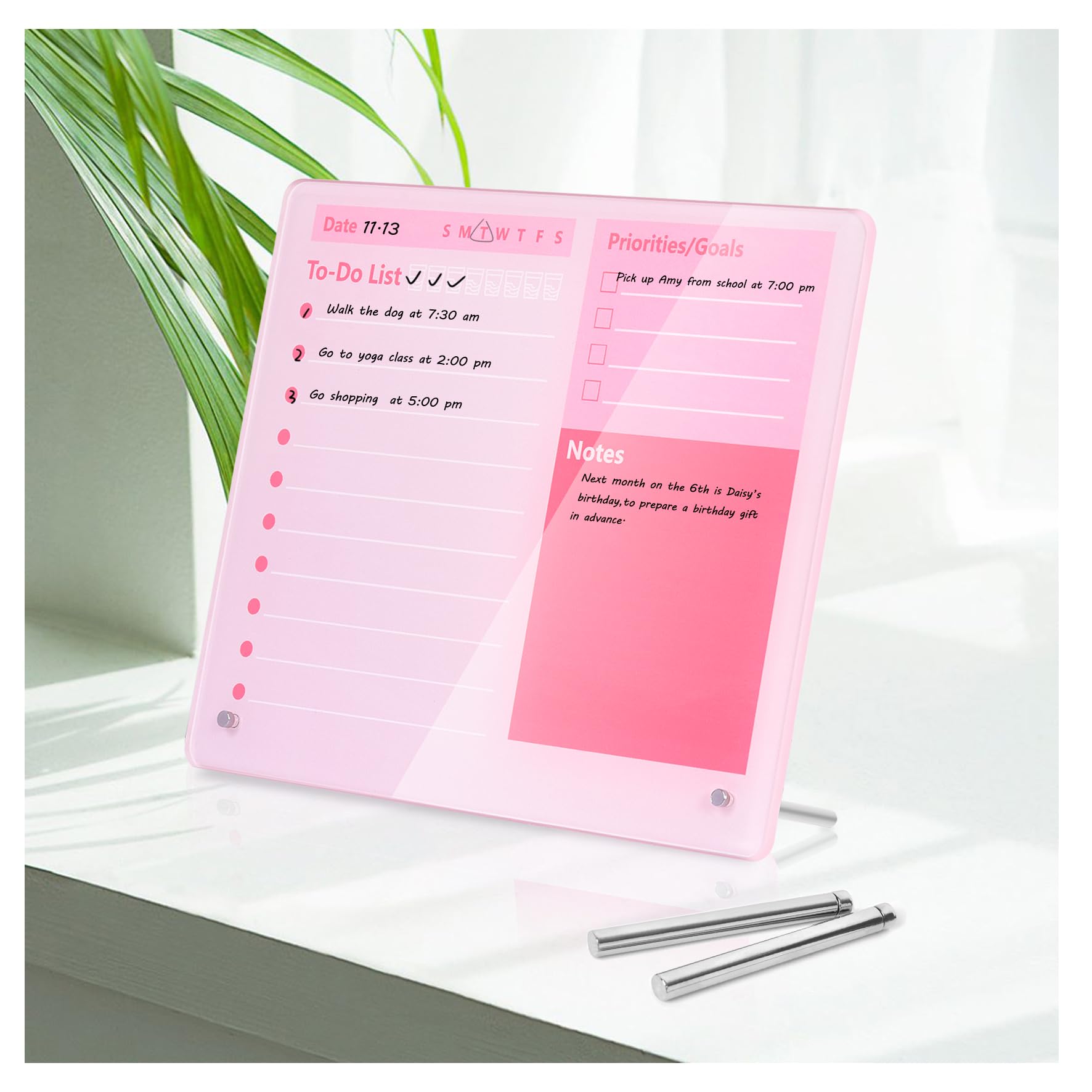 OFIFO® Compact Desktop Dry Erase Board - 12x10 Inch Thickened Acrylic Task Planner with Stand, Space-Saving Pink Memo Board for Home Study & Office Work-Pink