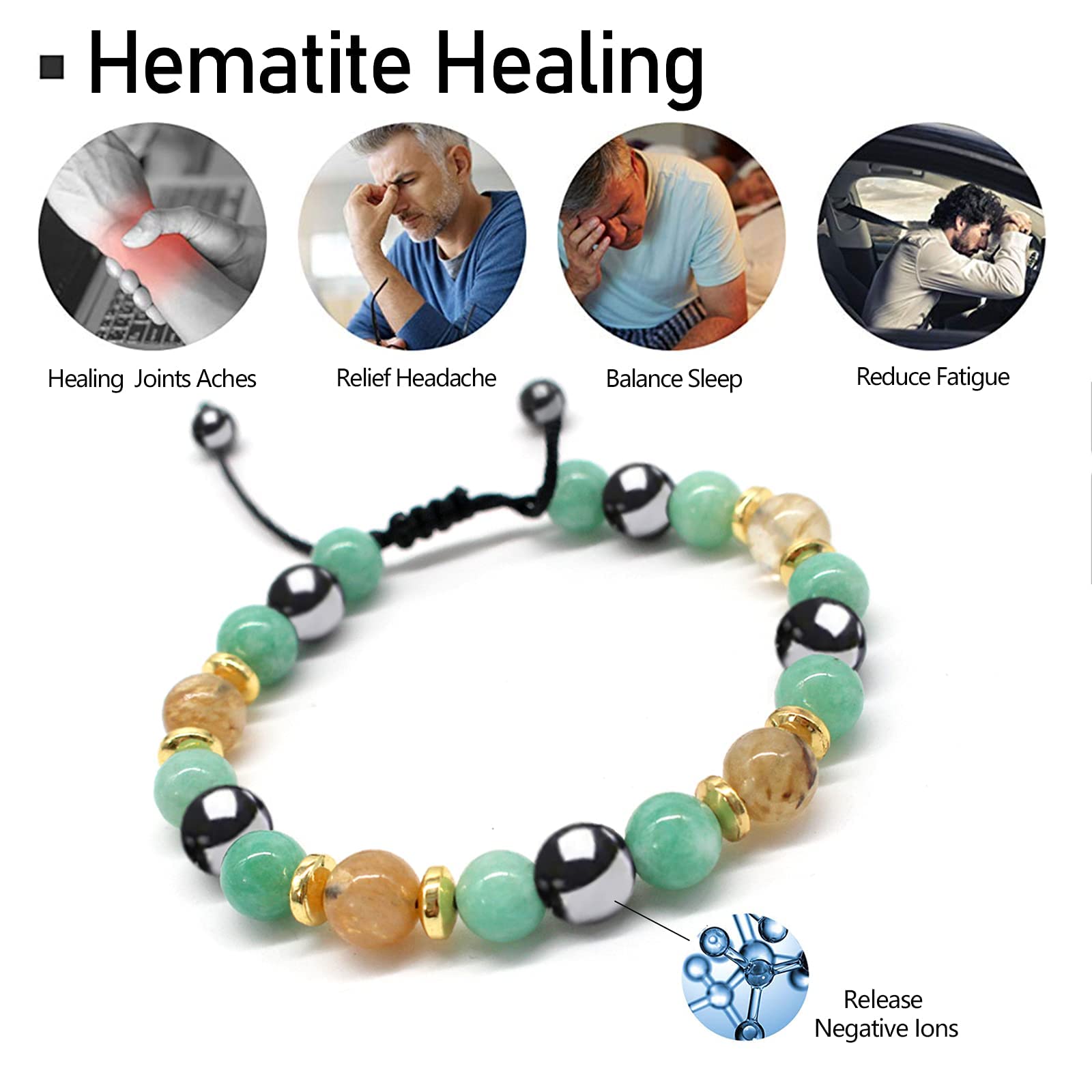 SANNIDHI Magnetic Titanium Adjustable original Health Care Therapy Bio Energy Citrine Agate Energy blessing beaded Cuff Bracelet & Pendant with Chain for wealth Luck with Box for men & women