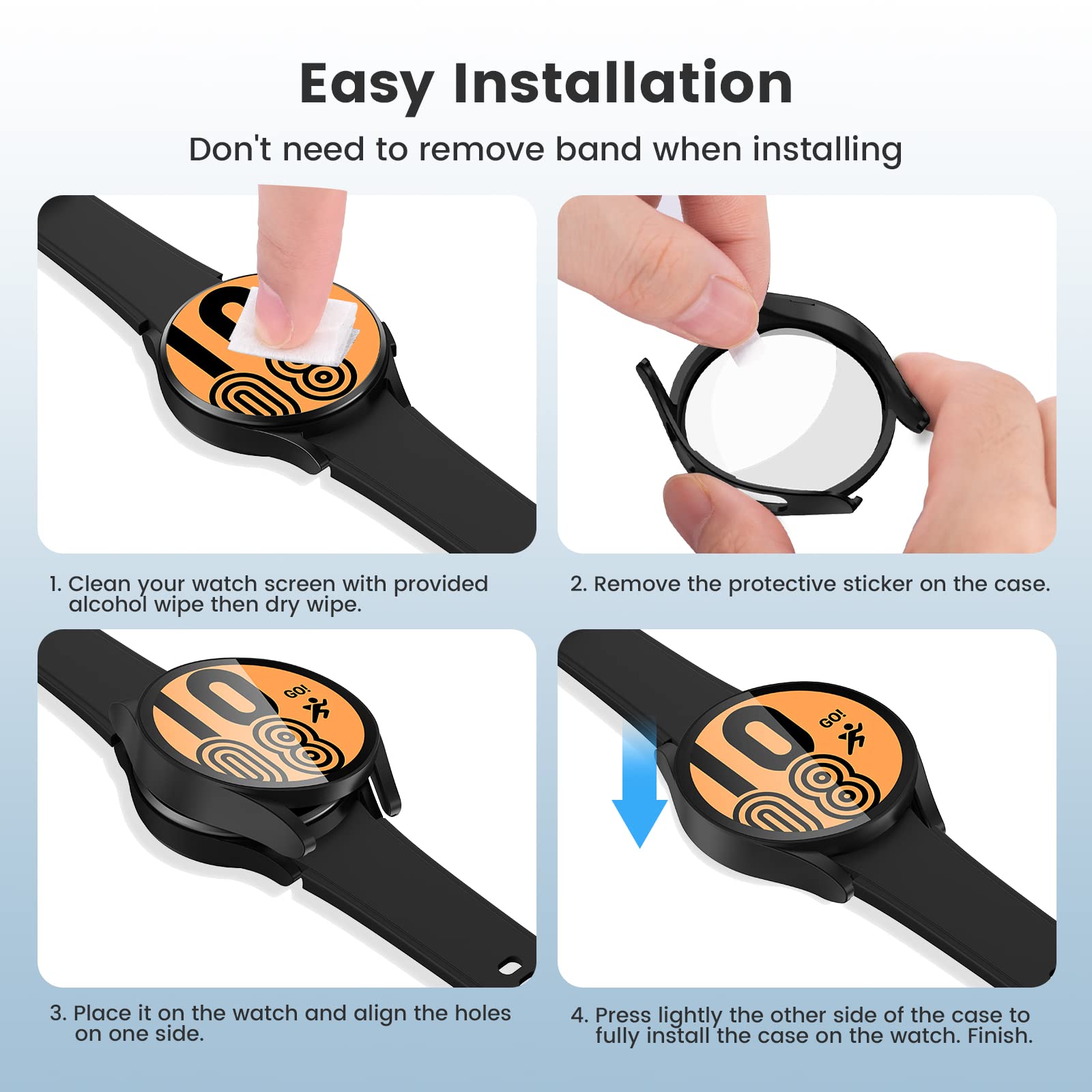 Verilux Black PC Matte Cover Case for Samsung Galaxy Watch 4 44mm with HD Screen Guard