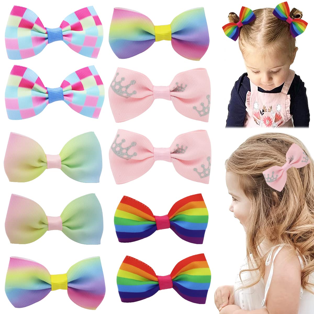 PALAY® 10pcs Hair Bow for Girls Rainbow Bow Hair Clips Gradient Color Hair Bows Alligator Clips For Girls Toddlers Hair Accessories Teens Gifts