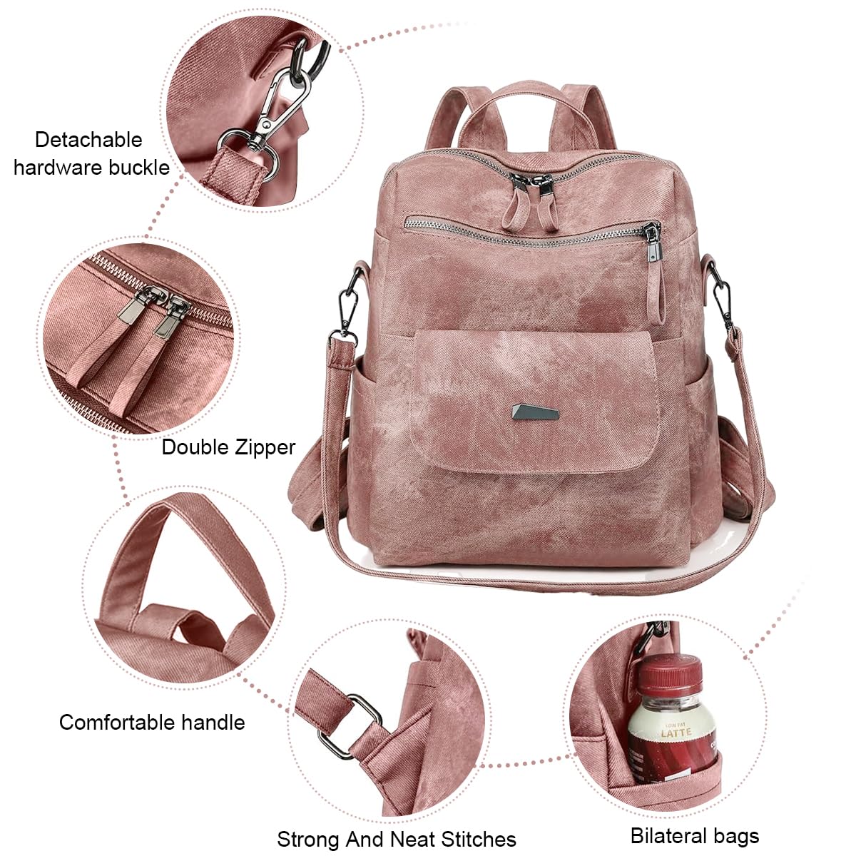 PALAY PU Leather Backpack for Travel with 12x11 in Large Capacity and Back Zipper Pocket | Vibrant Pink Style for Women