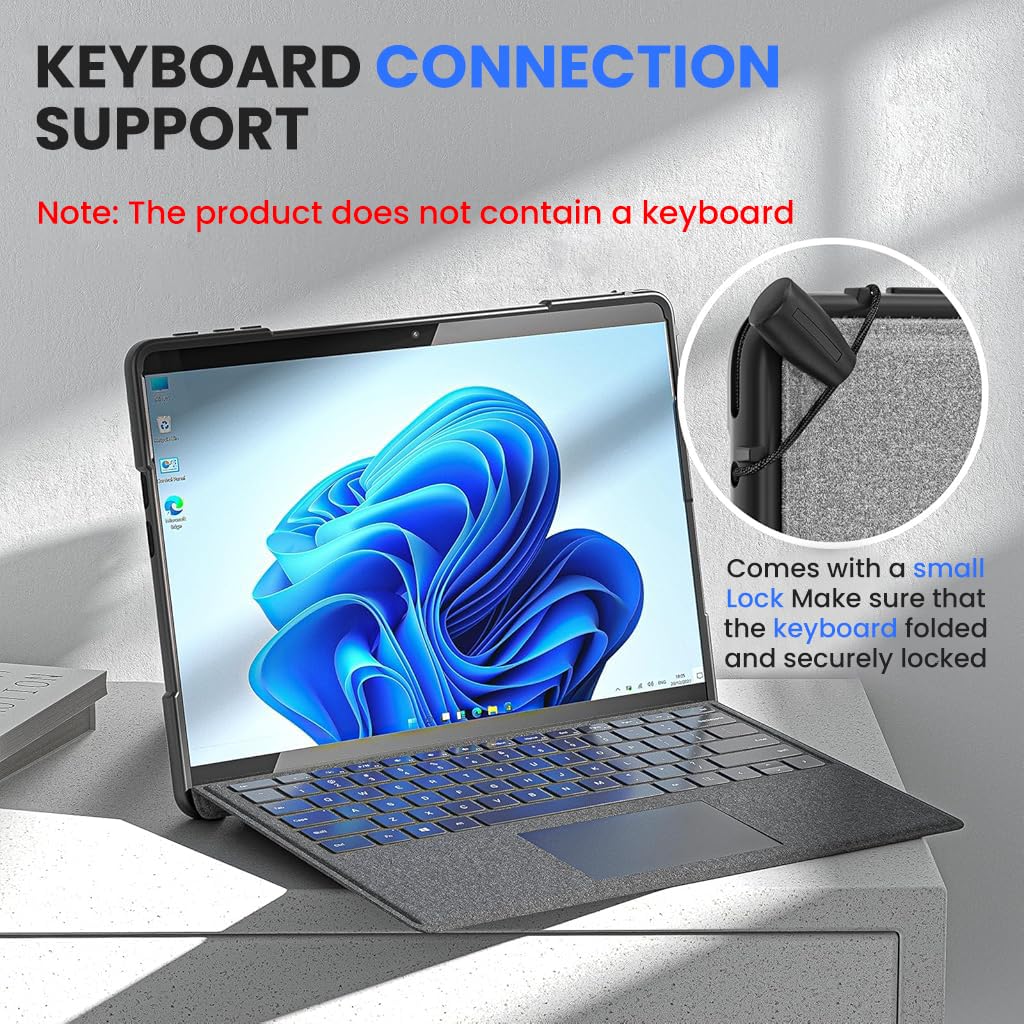 Zeitel Tablet Case for Surface Pro 11 10 9 13 inch with Adjustable Grip Handle and Folding Stand | TPU and PC Protective Cover